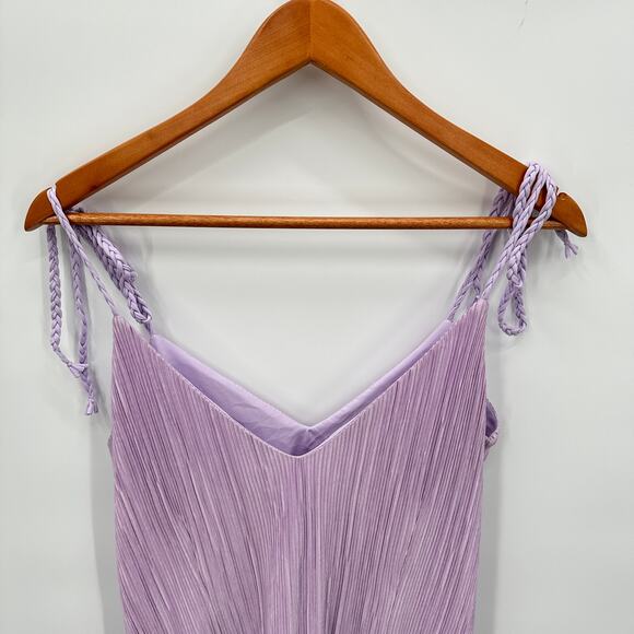 DANNIJO Purple Lilac Mini Pleated Crinkle Braided Strap Mini Dress // S - Picture 9 of 12